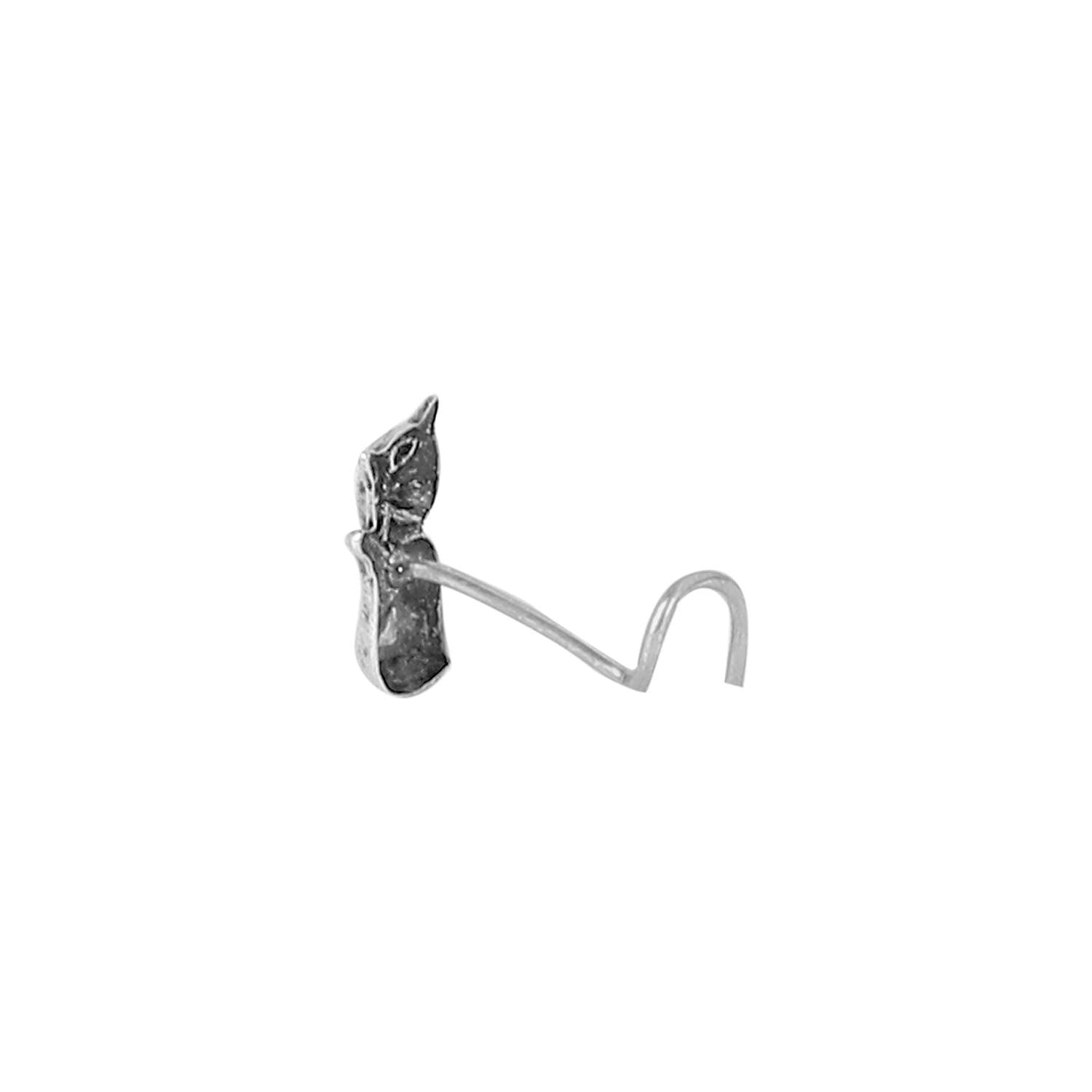 NR0619HP110S2-AccessHer 92.5- 925 sterling Silver quirky oxidised cat shape nose pin for womens and Girls