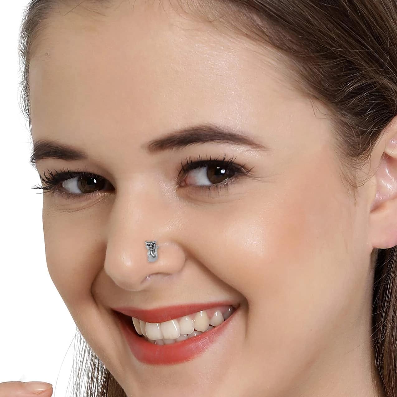 NR0619HP110S2-AccessHer 92.5- 925 sterling Silver quirky oxidised cat shape nose pin for womens and Girls