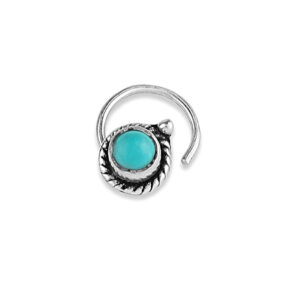 92.5- 925 Sterling Silver Trendy Turquoise Stone Oxidized Nose Pin for Women