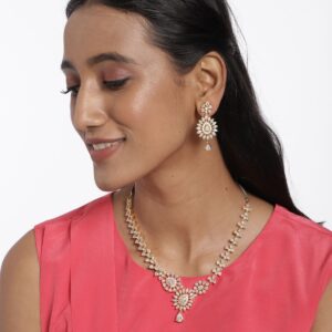 Gold Plated Contemporary American Diamond Necklace Set for Women