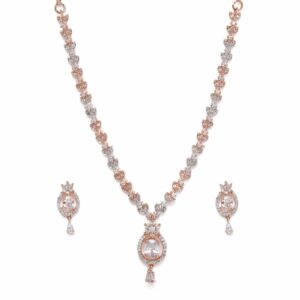 Delicate Dual Tone American Diamond Studded Necklace Set for Women