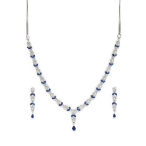 Delicate Silver Plated American Diamond and sapphire studded Necklace Set for Women
