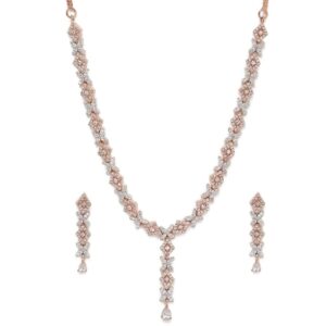 Delicate Dual Tone American Diamond Necklace Set for Women