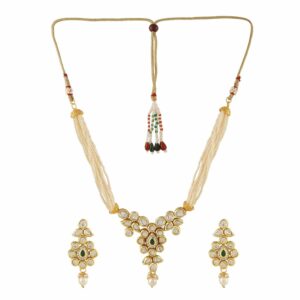 Ethnic Vilandi Kundan Necklace Set With Pearls for Women