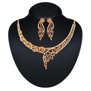 Delicate Gold Plated American Diamond Ruby Studded Necklace Set for Women