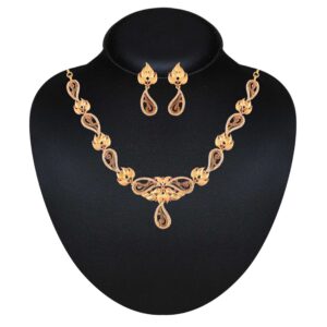 Delicate Matt Gold Plated American Diamond Ruby Studded Necklace Set for Women