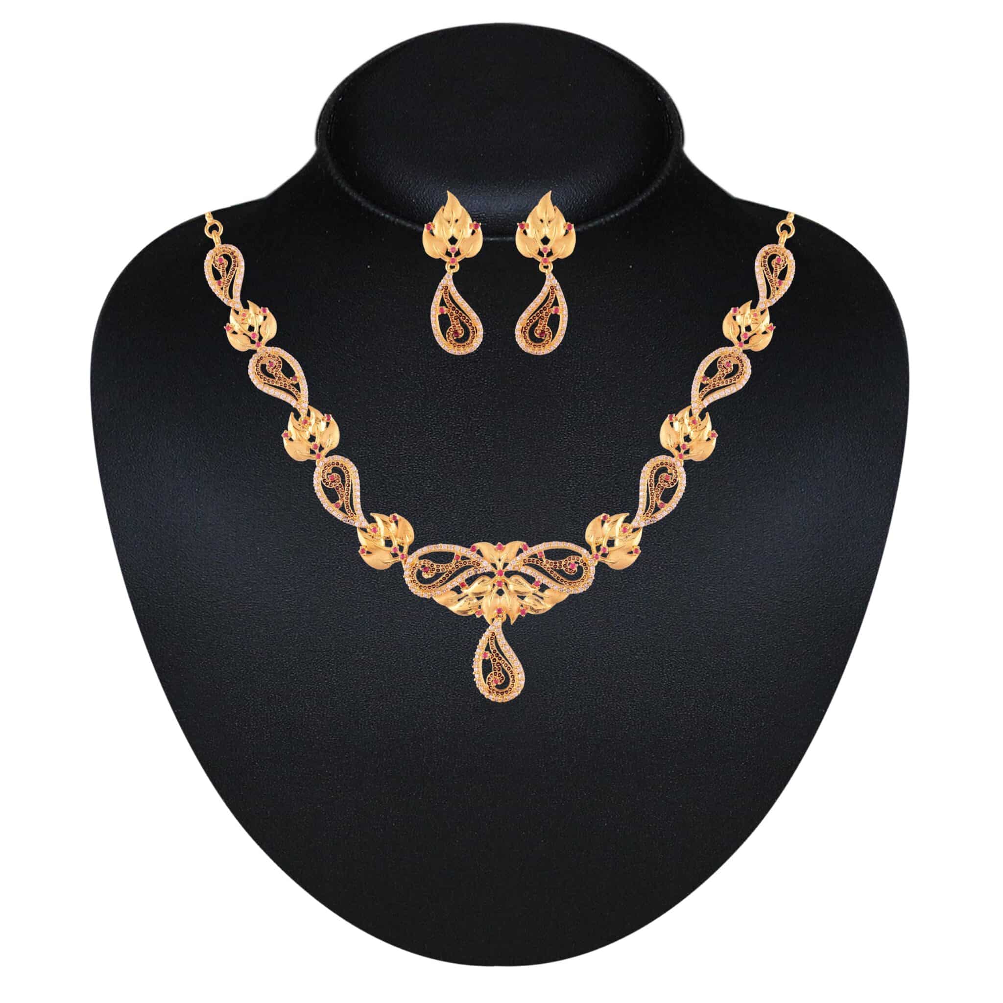 NS0318SB1295GW-AccessHer premium quality forming gold AD and ruby necklace set for women - access-her