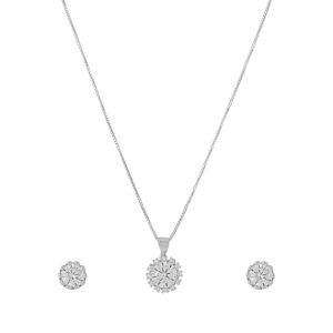 92.5/925 Sterling Silver, Crown style solitaire pendant set with earrings- NS0619BJ1000S1