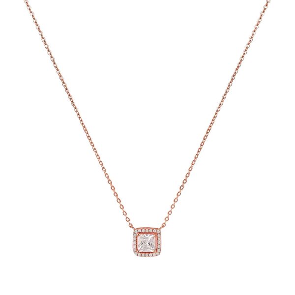 NS0619BJ598RG-AccessHer 92.5/925 Sterling Silver, rose gold plated solitaire square pendant with chain for women and girls