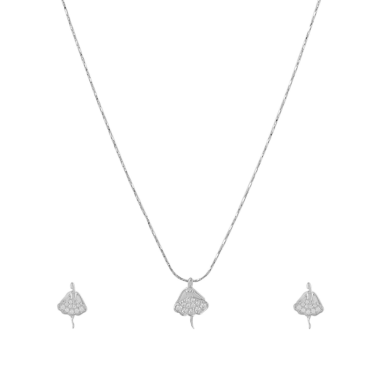 NS0619BJ598S-AccessHer 92.5/925 Sterling Silver, CZ dancing girl chain pendant set with Earrings for women and girls