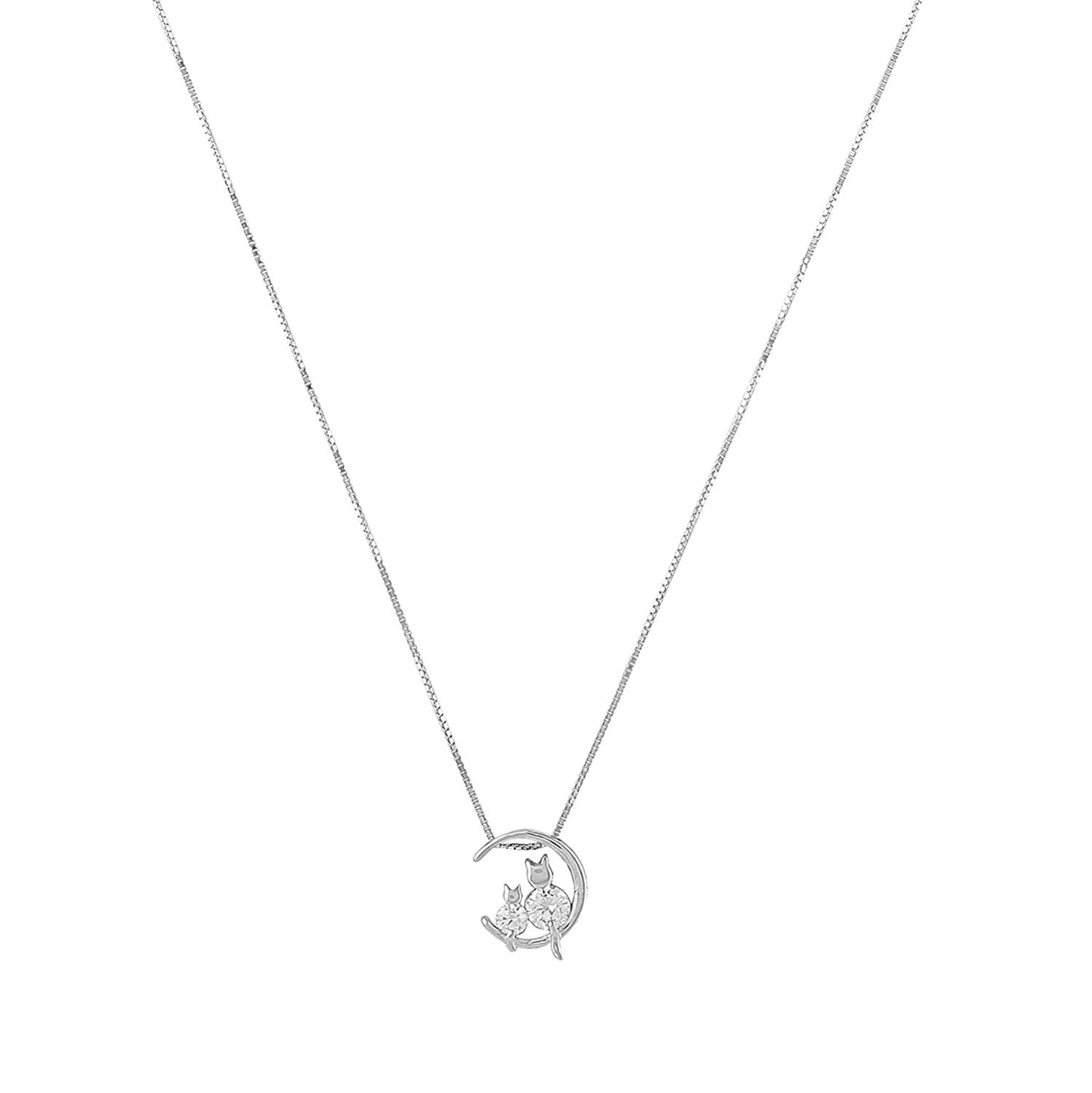 NS0619BJ598S1-AccessHer 92.5/925 Sterling Silver, crescent moon love pendant with chain for women and girls