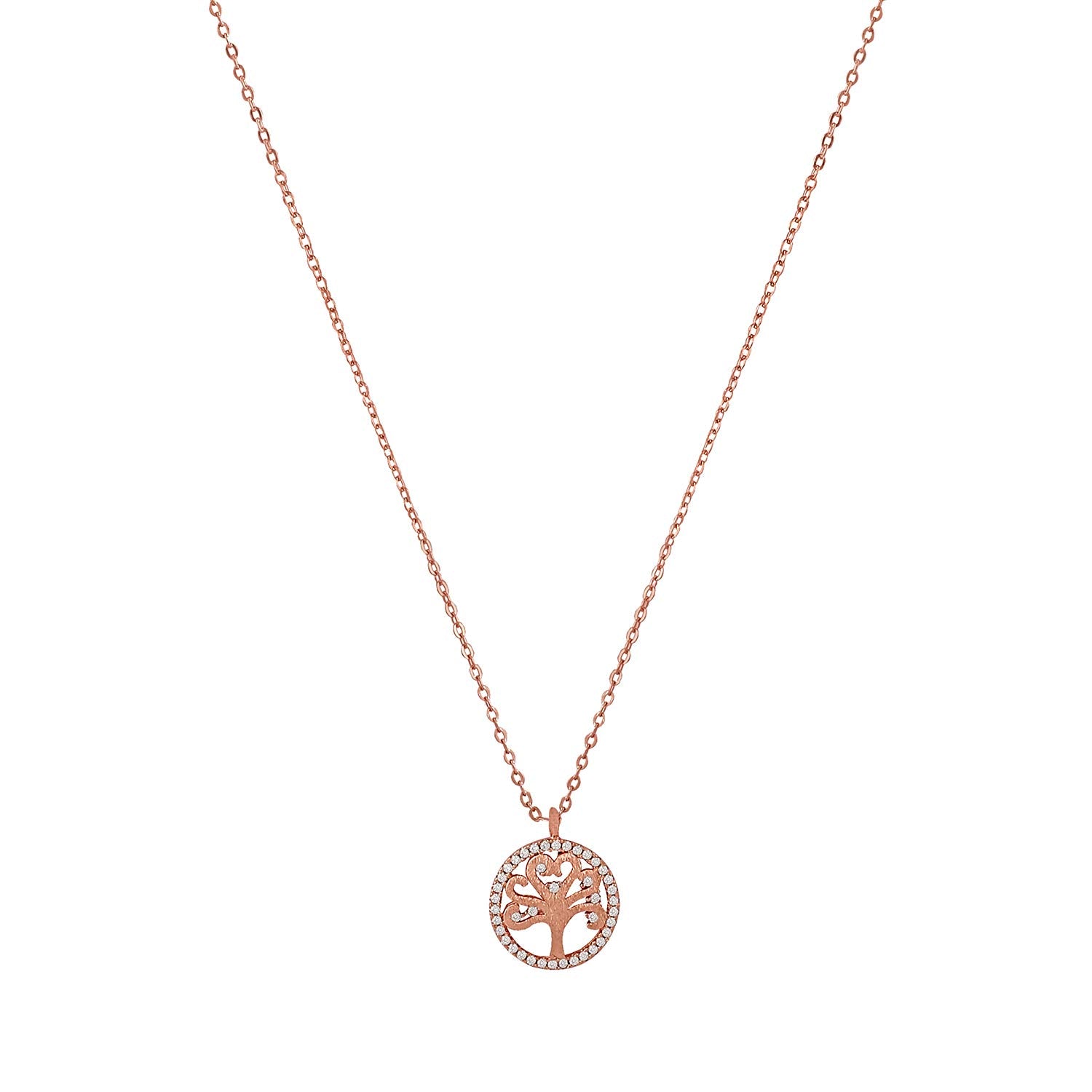 NS0619BJ680RG-AccessHer 92.5/925 Sterling Silver, rose gold plated tree pendant with chain for women and girls