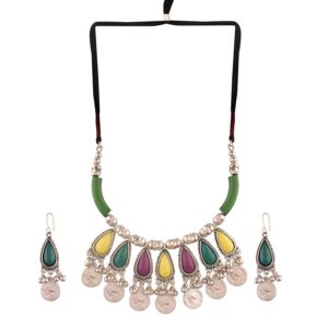 AccessHer Colour Pearl Necklace with Earrings