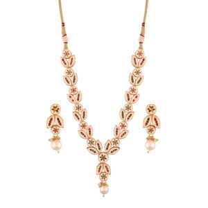 AccessHer Gold Plated Traditional Exquisite Vilandi Kundan Copper Necklace Set for Girls and Women NS1117GC005GW- NS1117SB005GW