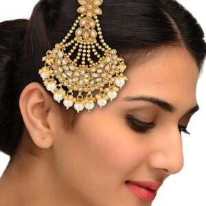 Antique gold jhoomar passa with dangling pearls