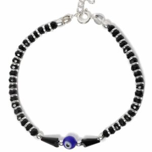 92.5 Silver-Toned & Black Beaded Handcrafted Anklets