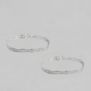 Set of 2 Silver-Toned Rhodium-Plated Stone-Studded Anklet
