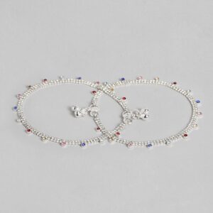 Silver Plated Multicolour Rhinestones Studded Anklets for Women