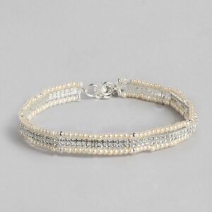 Silver Plated Anklet Embellished with Rhinestone and Beaded Pearls With S hook