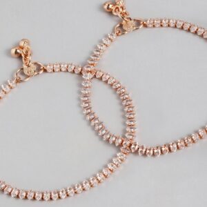 Women Rose-Gold Plated American Diamond Studded Handcrafted Anklet- Brass