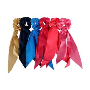 Multicolour Satin Fabric Hair Scarf Scrunchies/ Tail Scrunchies Pack of 6 for Women
