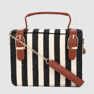 AccessHer Brown Black & White Striped Handheld Bag