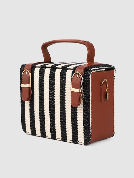 AccessHer Brown and Black Striped Faux Leather Sling Bag for Women