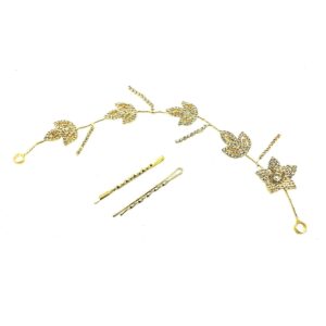 Gold Plated Rhinestones Studded Floral Hair Vine Hair Tiara for Women