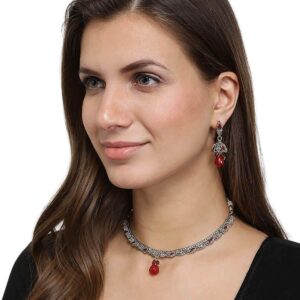 Ethnic Dual Tone Ruby Studded Necklace Set for Women