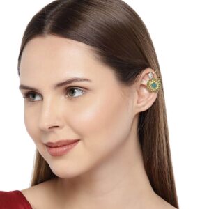 Ethnic Emerald and Pearl Embellished Ear Cuffs for Women