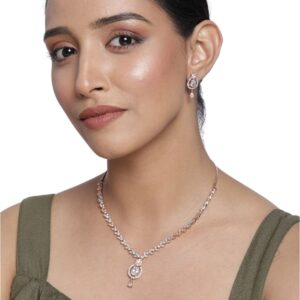Delicate Dual Tone American Diamond Studded Necklace Set for Women