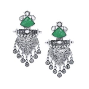 German silver earrings with Carved emrald stone