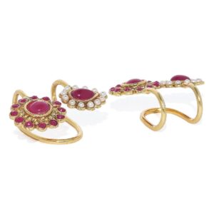 Traditional Ruby Pearl Studded Ear Cuffs for Women