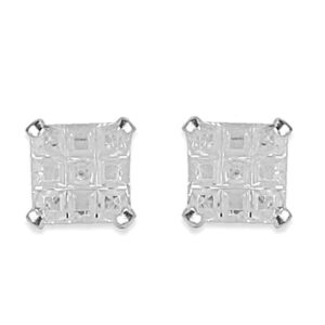 AccessHer 92.5/925 Sterling Silver Checkered white stone stud earrings for women and girls