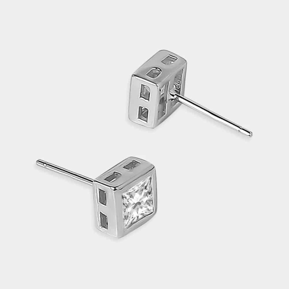 AccessHer 92.5/925 Sterling Silver CZ stone square earrings