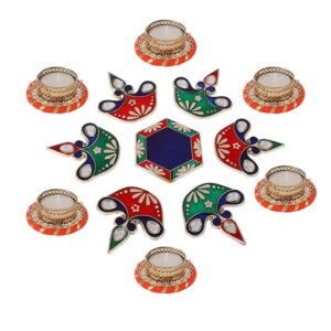 AccessHer Acrylic Rangoli for Floor/Table Decoration with 6 Tea-Light Candle for Diwali for Home décor-Diwalirt22PK1_6
