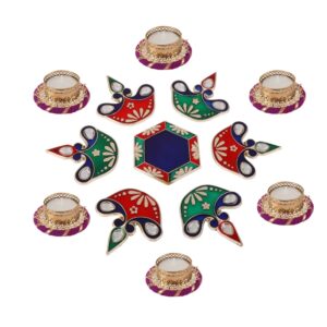 AccessHer Acrylic Rangoli for Floor/Table Decoration with 6 Tea-Light Candle for Diwali for Home décor-Diwalirt23PK1_6