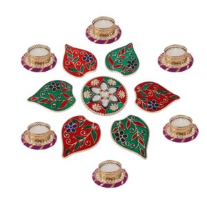 AccessHer Acrylic Rangoli for Floor/Table Decoration with 6 Tea-Light Candle for Diwali for Home décor-Diwalirt43PK1_6