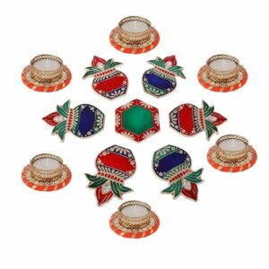 AccessHer Acrylic Rangoli for Floor/Table Decoration with 6 Tea-Light Candle for Diwali for Home décor-Diwalirt31PK1_6