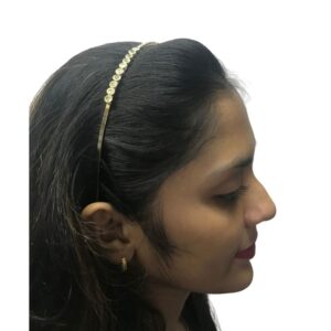 AccessHer Collection, Rhinestone Studded Golden Metal Hair Band/Hair Accessory for Girls and Women-HB0920GC111GW