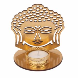 AccessHer Diwali Decor 1 Metal Buddha Shadow Tealight Candle Holder, Set of 2 Pearl Telight Candle Holders, 1 Table Centerpiece Decoration-D20BP8T1_2