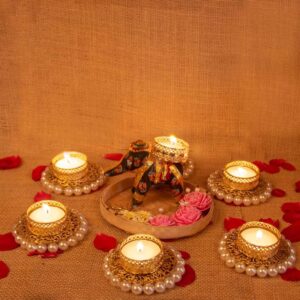 AccessHer Diwali Decor Tealight Candle Holder, Set of 2 Telight Candle Holders, 1 Table Centerpiece Decor for Home (Pack of 6)-D20P4T2_2-PK6