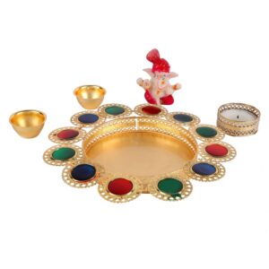 AccessHer Elegant Designer Golden Puja Thali