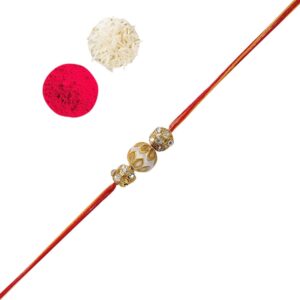 AccessHer Elegant Gold Rakhi Gift Set with Acrylic Pooja Thali, Roli Kumkum and gold plated AD Cufflinks for men with a Happy Rakhshabadhan card for Brother- COMCL102GWRKD2