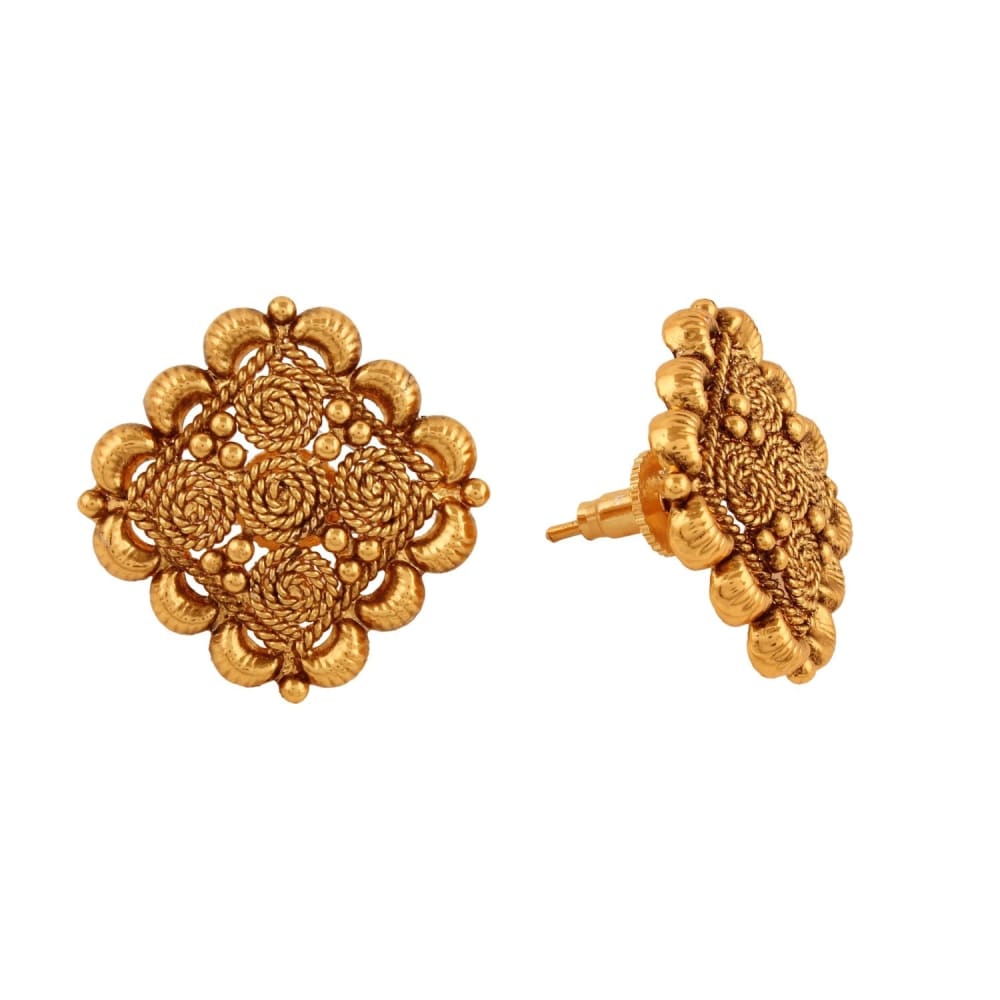 AccessHer Ethnic Antique Gold Shaped Stud Earrings for