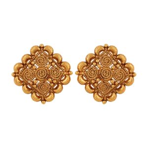Antique Traditional Gold Plated Rajwadi Semi-Precious Stone Square Shaped Small Stud Earring for Women