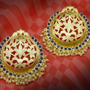 ACCESSHER Ethnic Brass and Rhinestone & Pearls Chand Bali Earrings for Women & Girls, White