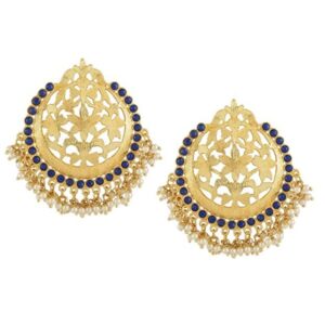 ACCESSHER Ethnic Brass and Rhinestone & Pearls Chand Bali Earrings for Women & Girls, White