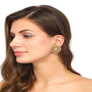 Antique Traditional Gold Plated Rajwadi Semi-Precious Stone Statement Stud Earring for Women