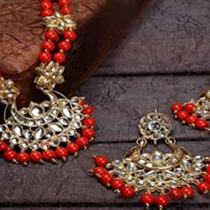 ACCESSHER Gold and Red Alloy Long Necklace Set for Women